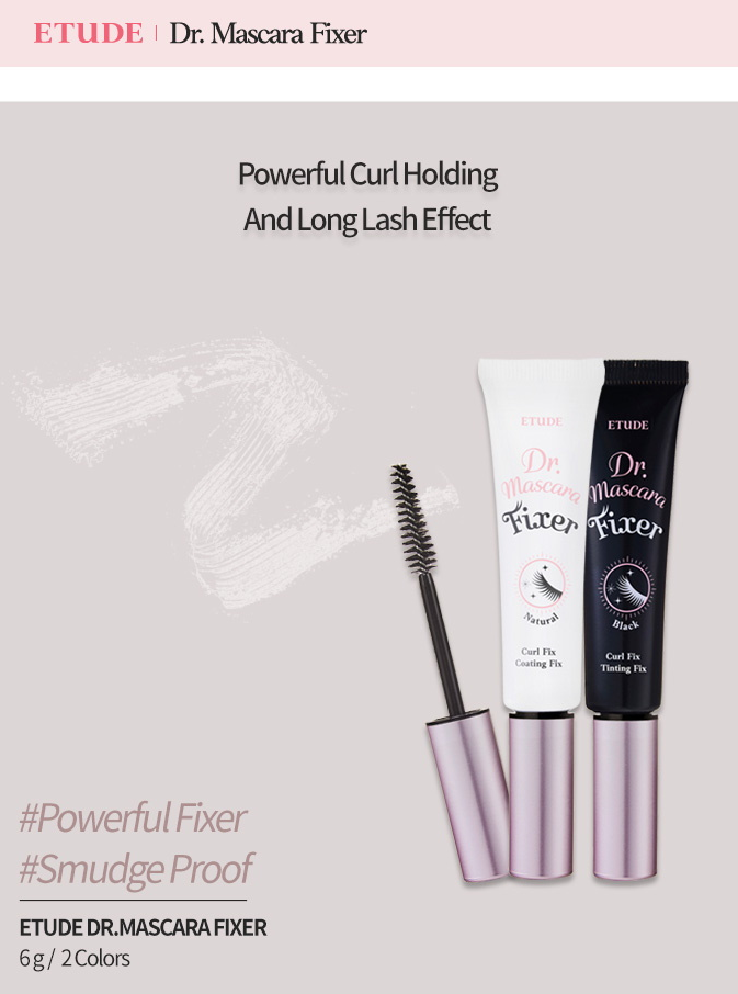 Etude Dr. Mascara Fixer For Perfect Lash #01 Natural  6 ml  เนรมิตขนตาสวยหรู โดยไม่ต้องพึงขนตาปลอม เนื้อมาสคาร่าไม่มีสี ปัดหลังจากขนตา ช่วยต่อปลายขนตาให้ยาวขึ้นอย่างเห็นได้ชัด