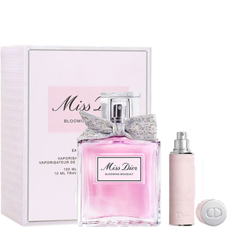 Miss Dior Blooming Bouquet EDT Set 2 Items (100 ml + 10 ml)  น้ำหหอมกลิ่นดอกไม้ในขวดแก้วน่ารักๆขนาด 100 มล. และสเปรย์ขนาดพกพาขนาด 10 มล. พกพาสะดวก แถมน่ารักสุดๆ